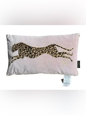 JUICY COUTURE Black Label Cheetah Velvet Pink Pillow 24” x 14” Embroidered Logo